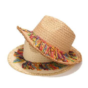 one pc stylish 3 colors tassel outdoor beach vacation straw hat 54-58cm