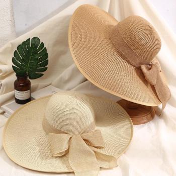 one pc stylish pure color summer streamer beach vacation straw hat 56-58cm