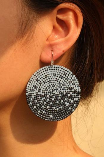 one pair new 4 colors round shape rhinestone decor stainless steel earrings