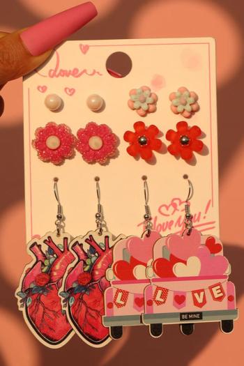 six pairs new valentine's day wooden acrylic love stainless steel earrings#3