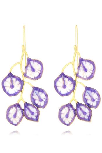 one pair stylish purple creative leaf ear hook earrings