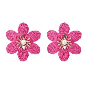 one pair stylish bohemian rattan raffia floral earrings