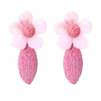 one pair stylish rattan raffia floral earrings