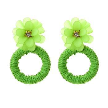 one pair stylish multicolor resin flower rattan hoop earrings