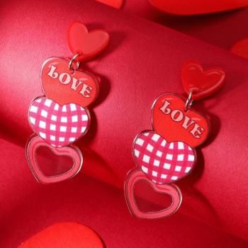 one pair new stylish acrylic heart-shaped pendant earrings (length:6cm)