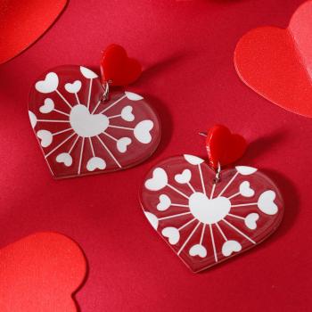 one pair new stylish acrylic heart-shaped pendant earrings (length:4.8cm)