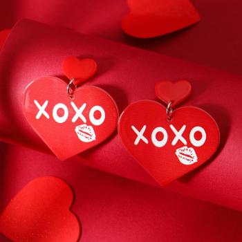 one pair new acrylic letter print heart-shaped pendant earrings (length:4.8cm)