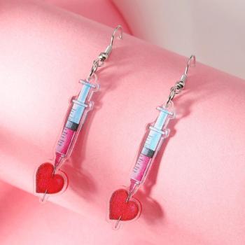 one pair nurses day acrylic syringe pendant earrings (length:6.8cm)