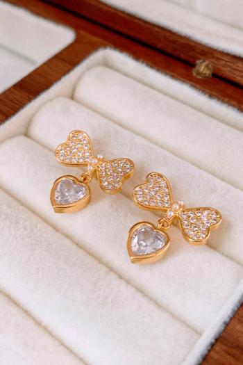 one pair stylish bow heart shape set rhinestones earrings