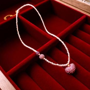 one pc stylish pink heart-shaped rhinestones necklace (length:37.9+6.4cm)