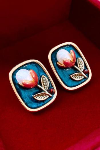one pair stylish retro blue baroque pearl flower earrings