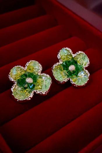 one pair stylish green flower crystal earrings