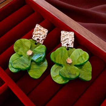 one pair stylish three-color flower acrylic earrings