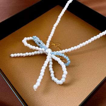 one pc stylish imitation pearl crystal necklace(length:38.4+11.2cm)