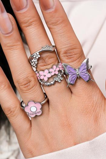 four pcs alloy butterfly flower shape design stylish rings set(mixed width)