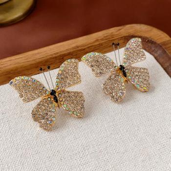 one pair stylish two colors butterfly rhinestones earrings