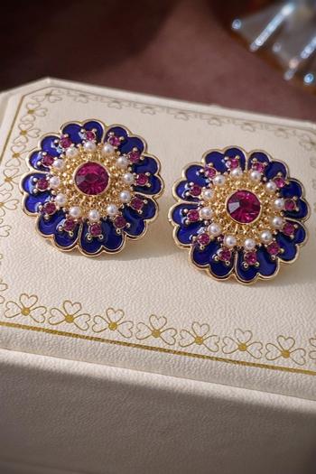 one pair stylish retro  multicolor rhinestones flower earrings