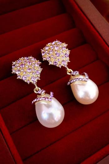 one pair stylish imitation pearls rhinestones drop shaped earrings
