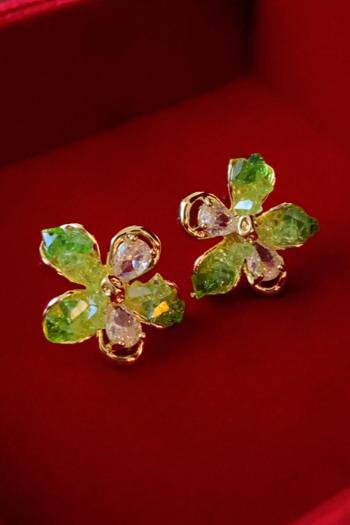 one pair stylish rhinestones crystal flower earrings