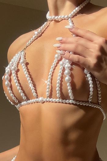 sexy pearl chain halter-neck body jewelry