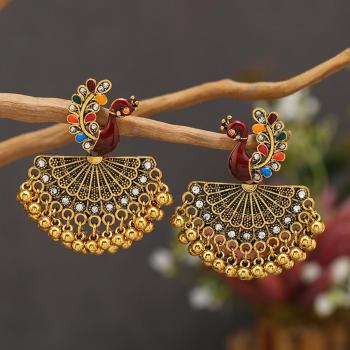 one pair stylish bohemia peacock rhinestones earrings