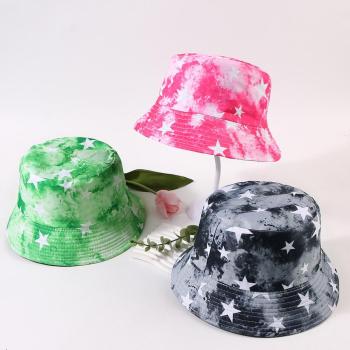 one pc stylish new 3 colors pentagram tie-dye printing bucket hat 57cm