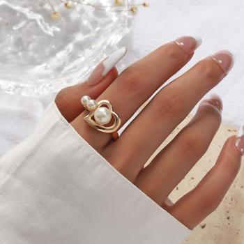 one pc stylish heart-shaped imitation pearl open design ring