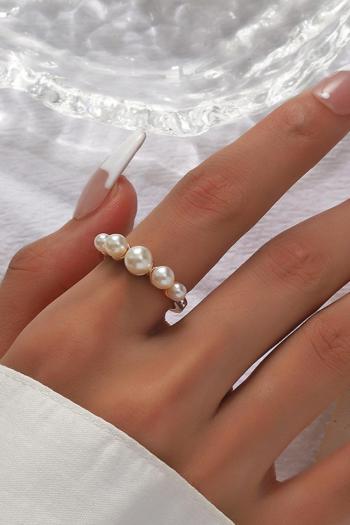 one pc stylish imitation pearls rhinestones opening design ring