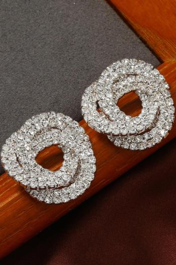 one pair stylish geometry hollow rhinestones earrings
