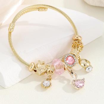 one pc stylish pink swan rhinestone ornaments bracelet