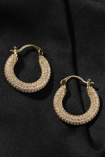 one pair stylish new light luxury full rhinestones brass earrings
