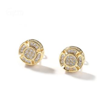 one pair stylish new light luxury round full rhinestones brass earrings