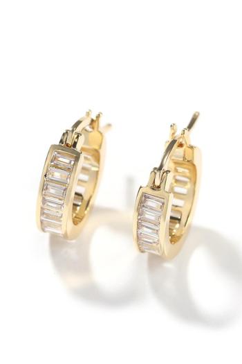 one pair stylish new light luxury round shape rhinestones brass earrings
