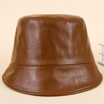 one pc stylish pu leather fabric bucket hat 58cm