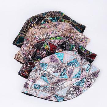 one pc stylish new 4 colors triangle pattern sequin decor bucket hat 56-58cm
