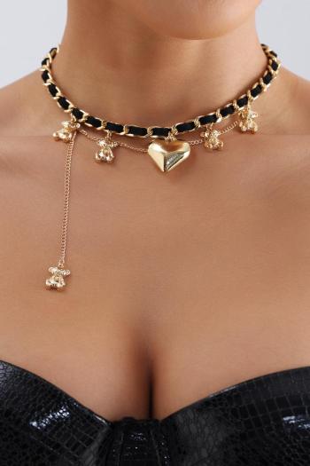 one pc stylish alloy chain wrapped bear love heart pendant tassel necklace