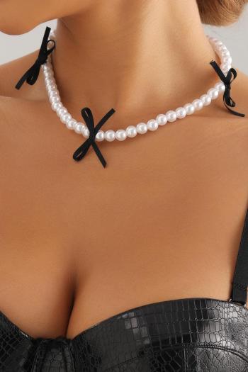 one pc new imitation pearl sweet cool style ribbon bow necklace
