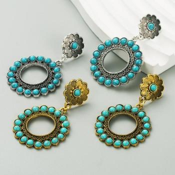 one pair new stylish bohemian turquoise decor alloy earrings(length:5.5cm)
