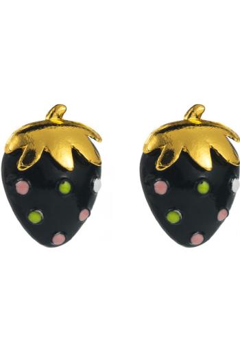 one pair new stylish dripping oil strawberry shape alloy earrings(length:2.4cm)
