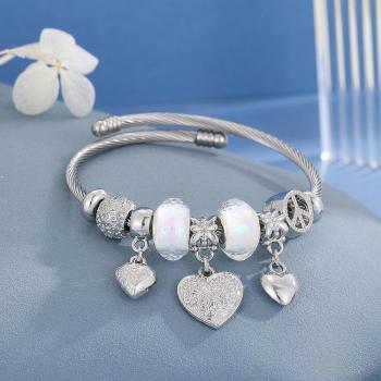 one pc stylish new alloy heart pendant stainless steel bracelet(length:6cm)