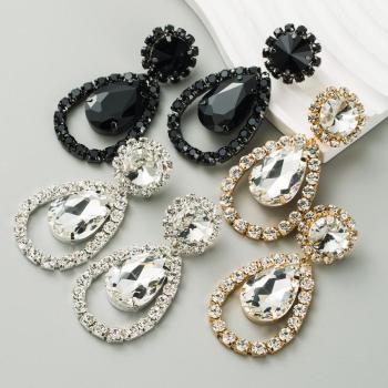 one pair 3-colors rhinestone pearl alloy water drop earrings