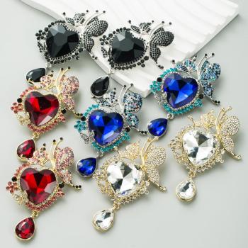 one pair delicate rhinestone heart butterfly flower alloy earrings(legth:9cm)