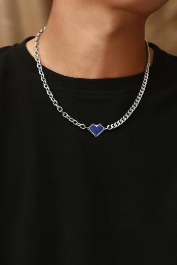 one pc new blue heart shape copper titanium steel necklace(length:60+5cm)