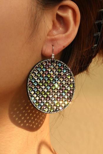 one pair new stylish round shape rhinestone decor earrings(length:6.8cm)