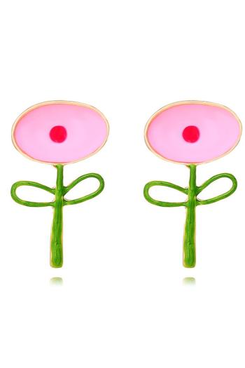 one pair stylish dripping oil leaf flower metal earrings