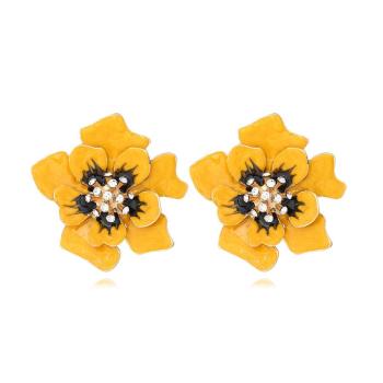 one pair stylish dripping oil flower rhinestone alloy earrings