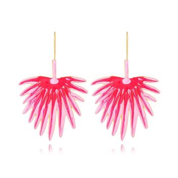 one pair new stylish 2-color dripping oil fan-shaped leaf alloy earrings