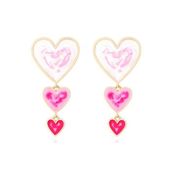 one pair gradient dripping oil enamel heart-shaped handmade alloy earrings