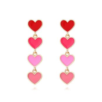one pair stylish gradient dripping oil heart-shaped handmade alloy earrings