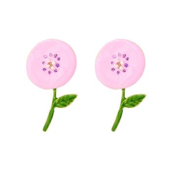 one pair 2-color dripping oil inlaid imitation pearl sunflower flower earrings